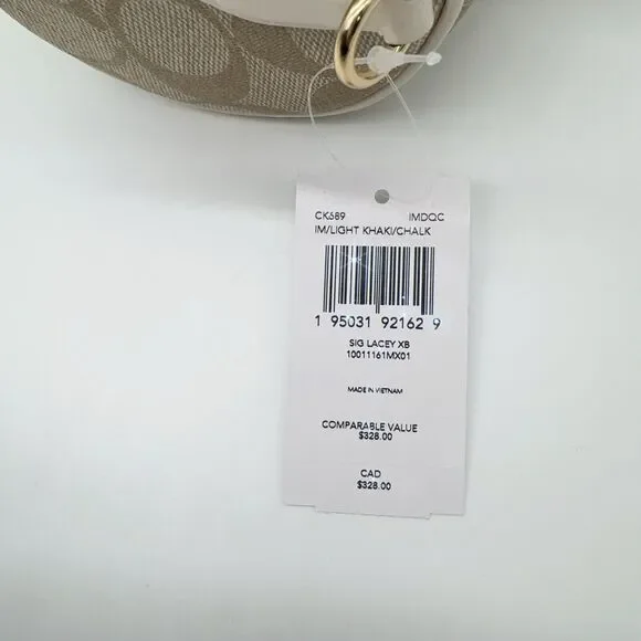 COACH LACEY Top Handle Crossbody Bag Signature Canvas Chalk Khaki Tassel CK689